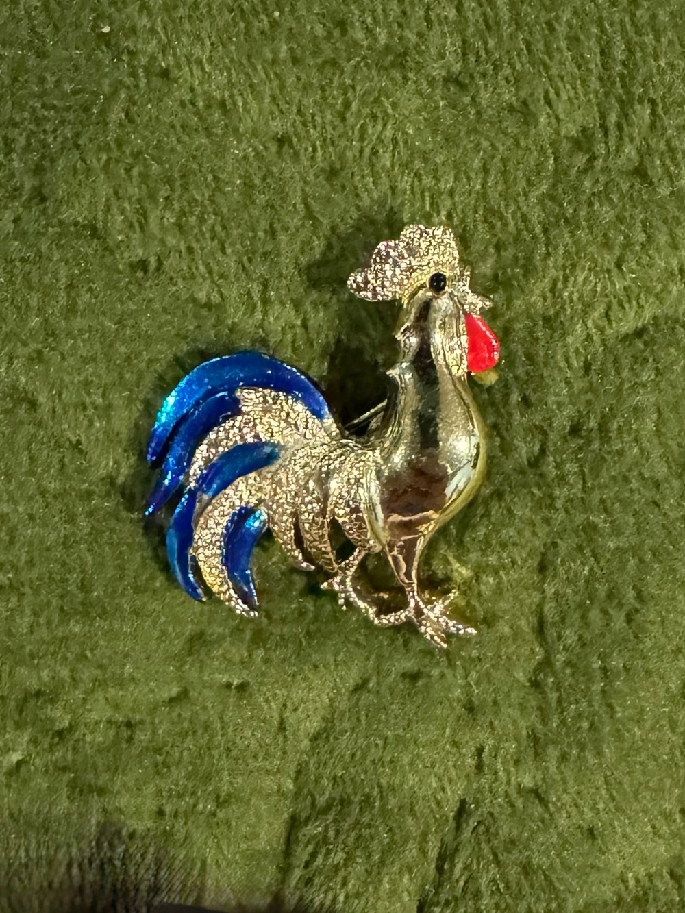 Gerry's Rooster Brooch with Blue & Red Enamel Accents